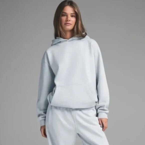 SKIMS Tops - SKIMS Boyfriend Fleece Pullover Hoodie Womens Large Zen Blue Sweatshirt NWT NEW